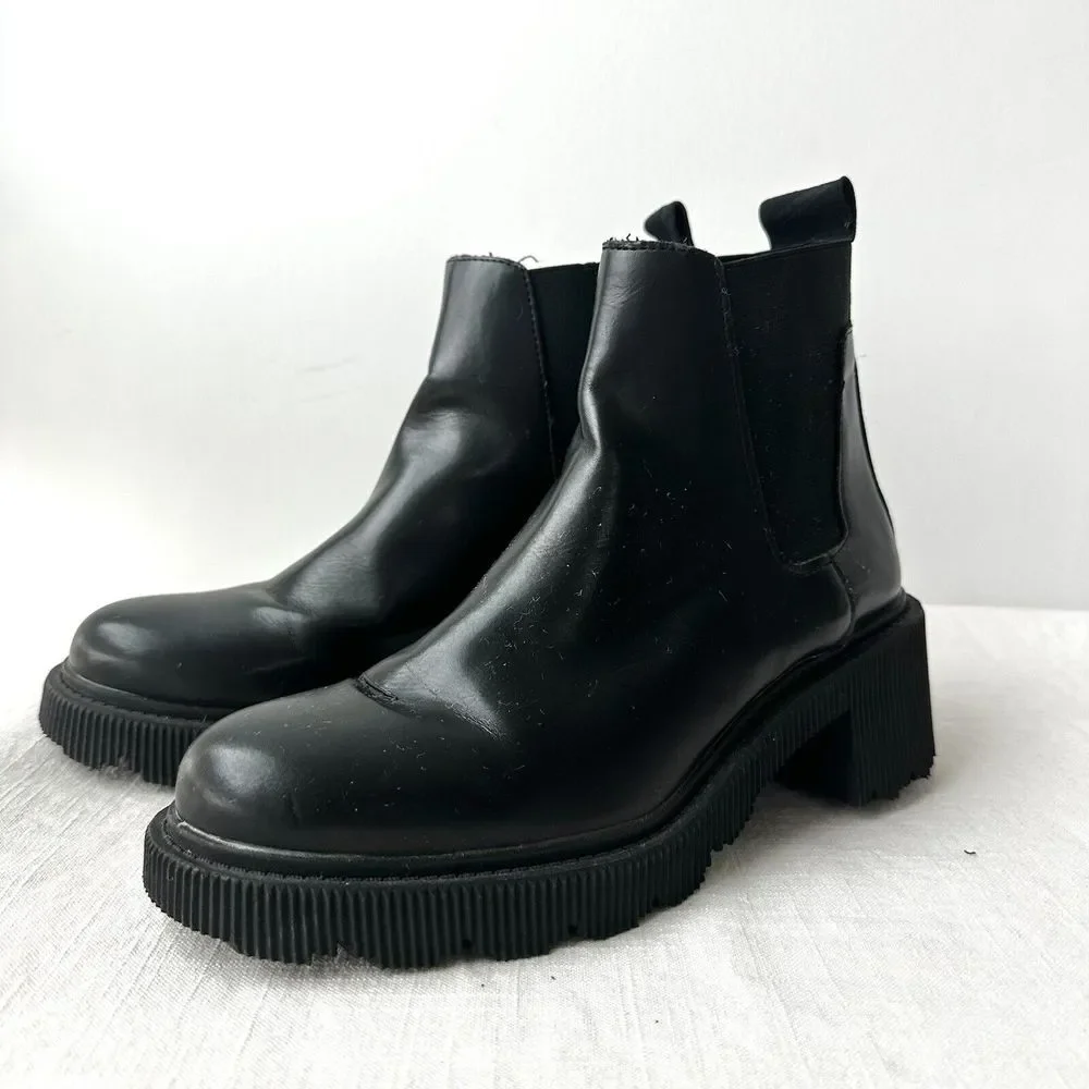 Zara Lug‎ Sole Ankle Platform Boots Black Size 38 Chunky Heel US 7.5